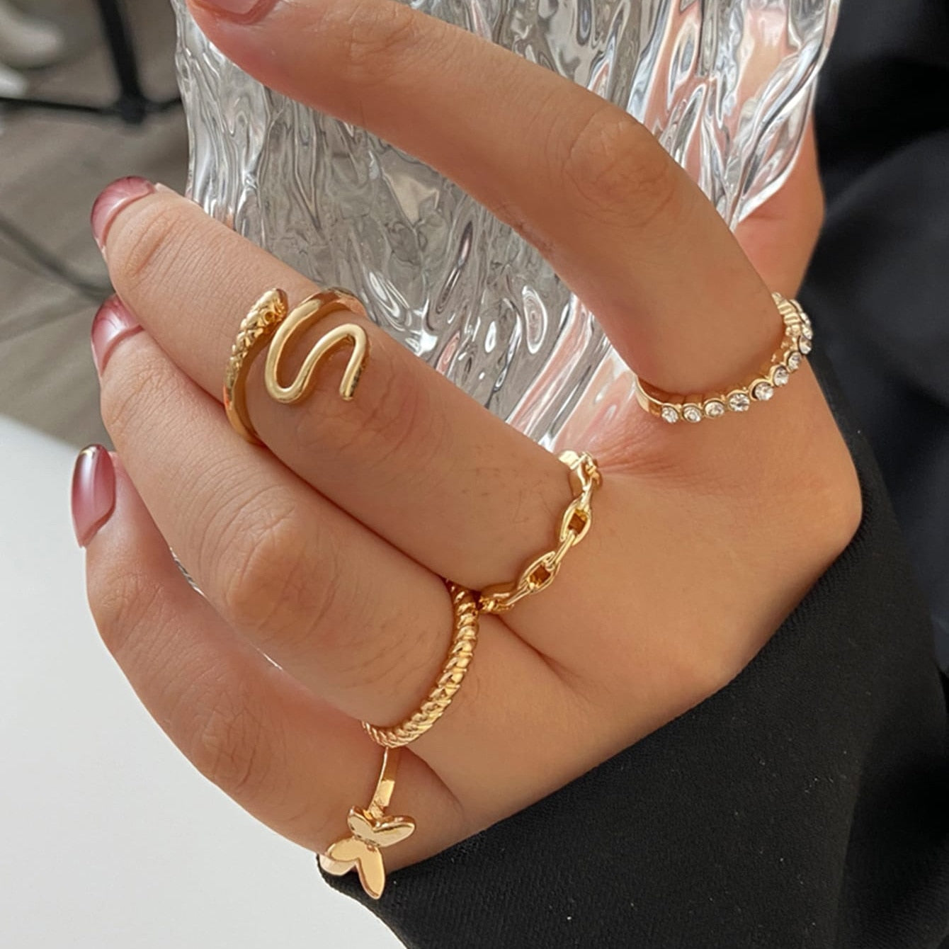 Gold Color Round Hollow Geometric Rings