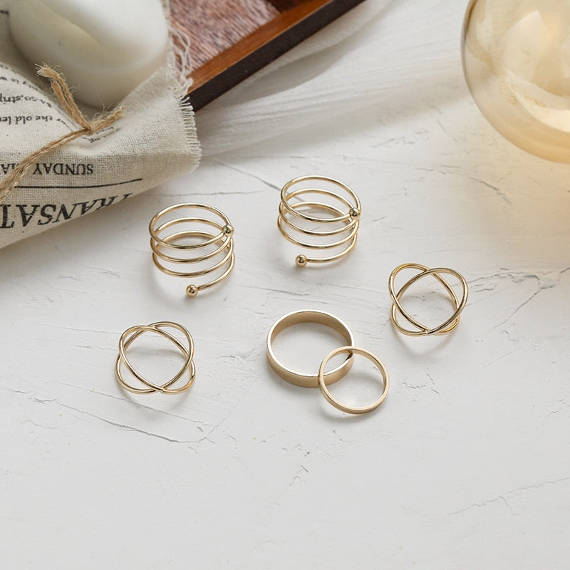 Gold Color Round Hollow Geometric Rings