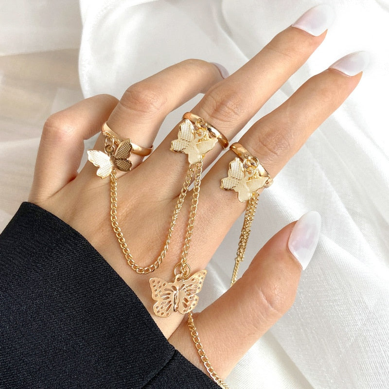 Gold Color Round Hollow Geometric Rings