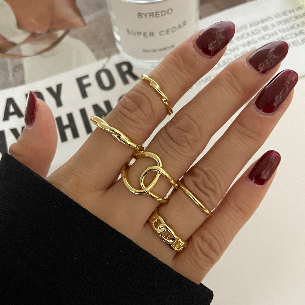 Gold Color Round Hollow Geometric Rings