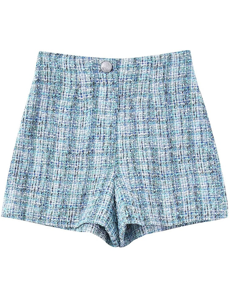 Blue Office Ladies Plaid Jacket Coat Winter