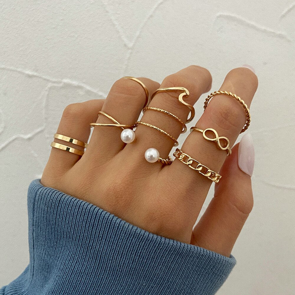 Gold Color Round Hollow Geometric Rings