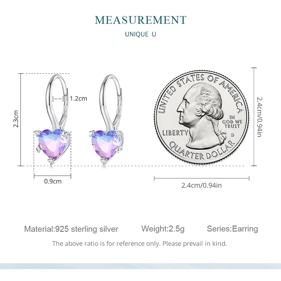 Collection of Sterling Silver Blue Purple Rainbow Heart Hoop Earrings in a gallery layout