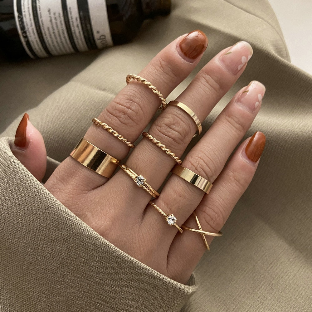 Gold Color Round Hollow Geometric Rings